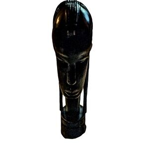 African Bust Hand Carved Ebony Wood Sculpture Tribal Female 12" from Tanganyika